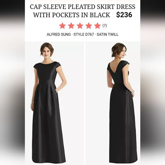NWT Alfred Sung Cap Sleeve Pleated Skirt Dress Pockets Black Maxi Dress Size 2 - Picture 13 of 13